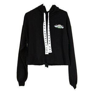 Friends TV Show Black Hoodie Sweatshirt Central Perk Tie Waist Women's Size Sm
